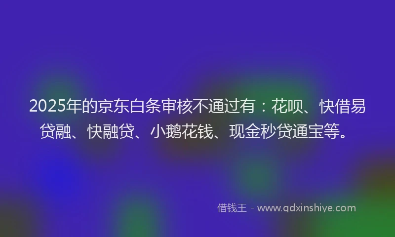 2025年的京东白条审核不通过有：花呗、快借易贷融、快融贷、小鹅花钱、现金秒贷通宝等。