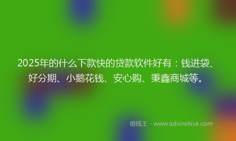 2025年的什么下款快的贷款软件好有：钱进袋、好分期、小鹅花钱、安心购、秉鑫商城等。