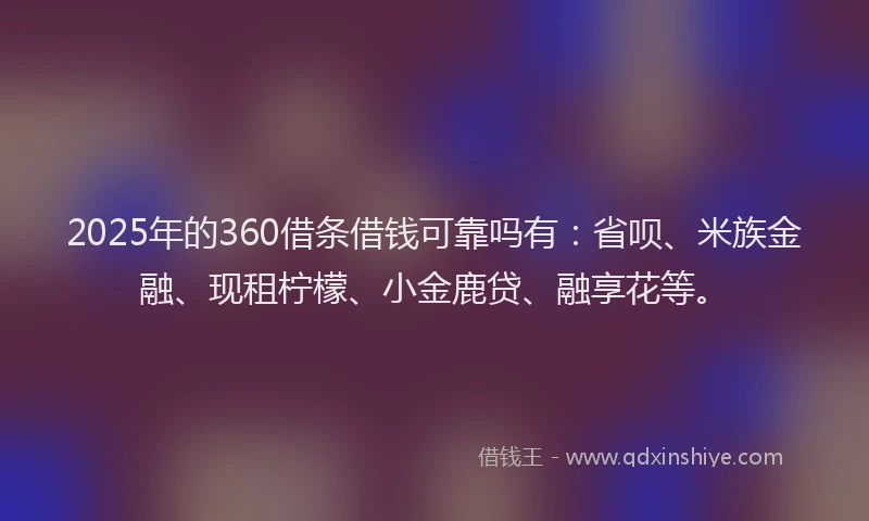 2025年的360借条借钱可靠吗有：省呗、米族金融、现租柠檬、小金鹿贷、融享花等。