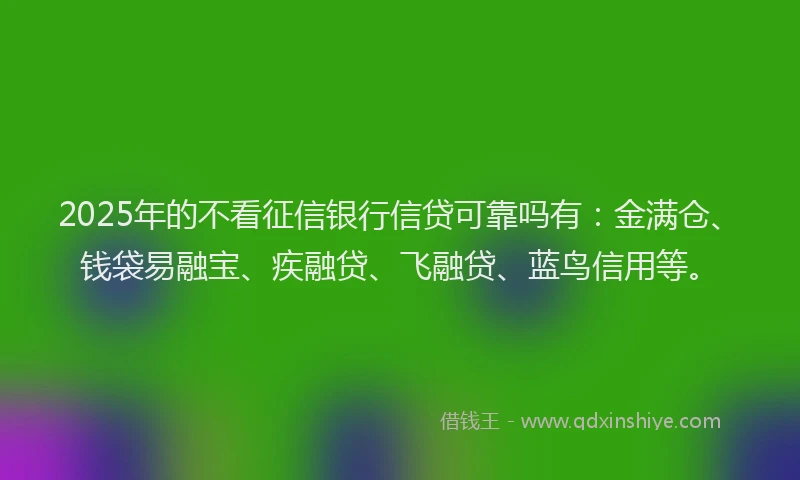 2025年的不看征信银行信贷可靠吗有：金满仓、钱袋易融宝、疾融贷、飞融贷、蓝鸟信用等。