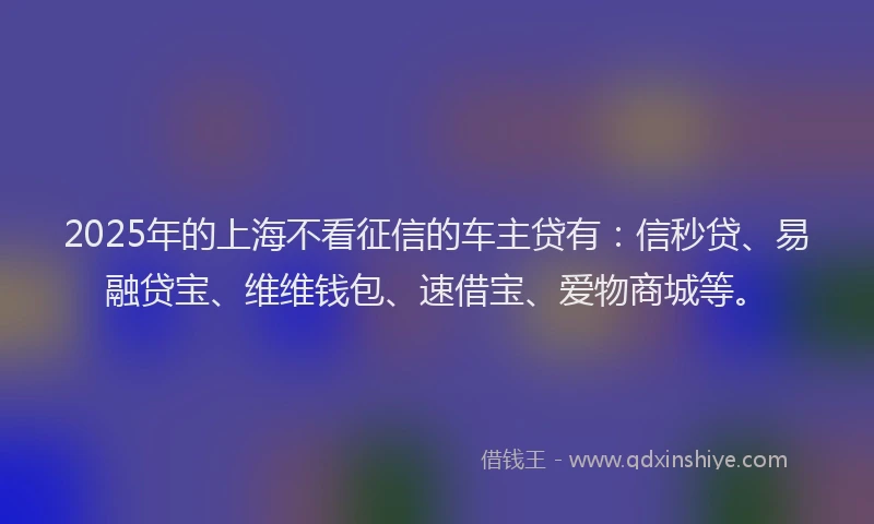 2025年的上海不看征信的车主贷有：信秒贷、易融贷宝、维维钱包、速借宝、爱物商城等。