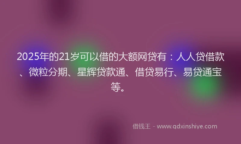 2025年的21岁可以借的大额网贷有：人人贷借款、微粒分期、星辉贷款通、借贷易行、易贷通宝等。