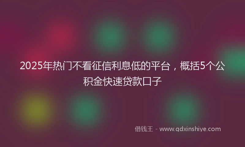 2025年热门不看征信利息低的平台，概括5个公积金快速贷款口子
