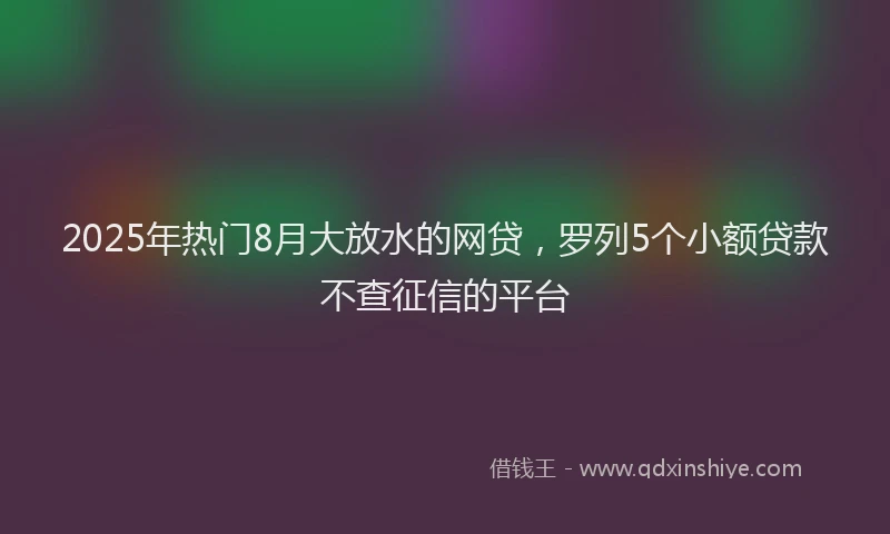 2025年热门8月大放水的网贷，罗列5个小额贷款不查征信的平台