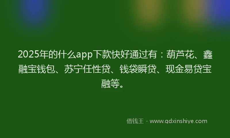 2025年的什么app下款快好通过有：葫芦花、鑫融宝钱包、苏宁任性贷、钱袋瞬贷、现金易贷宝融等。