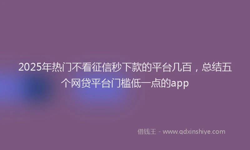 2025年热门不看征信秒下款的平台几百，总结五个网贷平台门槛低一点的app