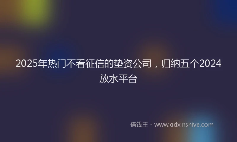2025年热门不看征信的垫资公司，归纳五个2024放水平台