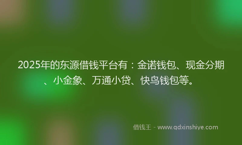 2025年的东源借钱平台有：金诺钱包、现金分期、小金象、万通小贷、快鸟钱包等。