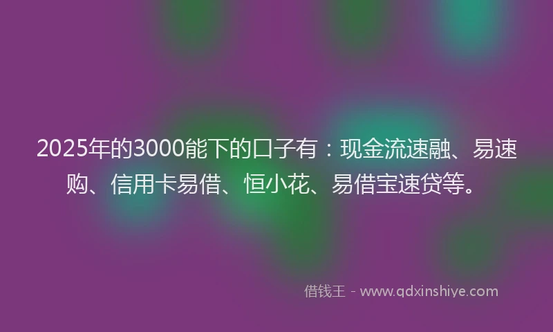 2025年的3000能下的口子有：现金流速融、易速购、信用卡易借、恒小花、易借宝速贷等。
