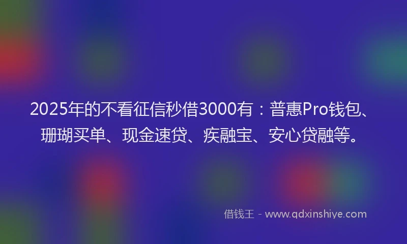 2025年的不看征信秒借3000有：普惠Pro钱包、珊瑚买单、现金速贷、疾融宝、安心贷融等。