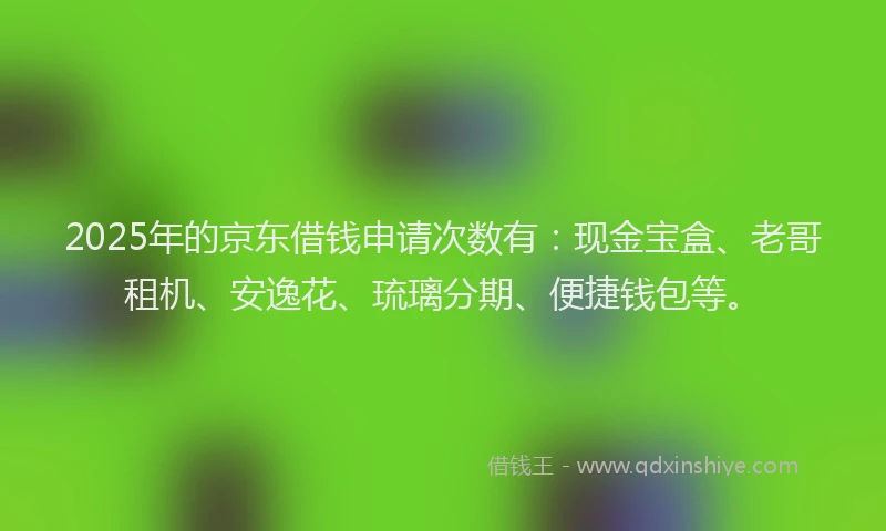 2025年的京东借钱申请次数有：现金宝盒、老哥租机、安逸花、琉璃分期、便捷钱包等。