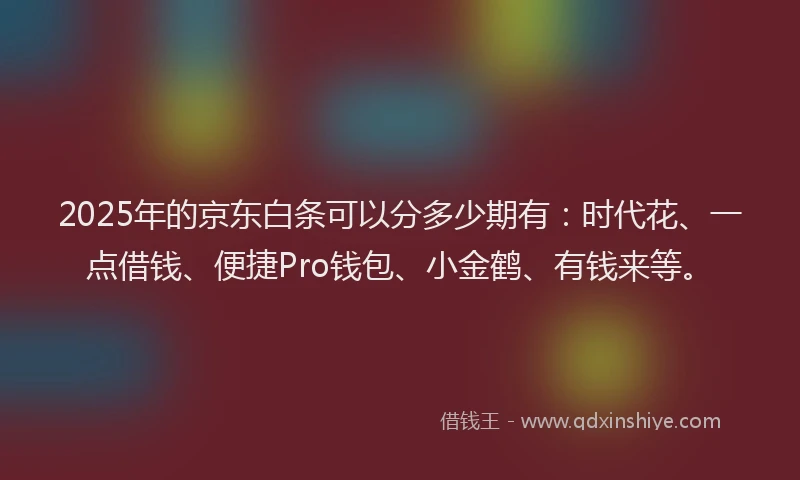 2025年的京东白条可以分多少期有：时代花、一点借钱、便捷Pro钱包、小金鹤、有钱来等。