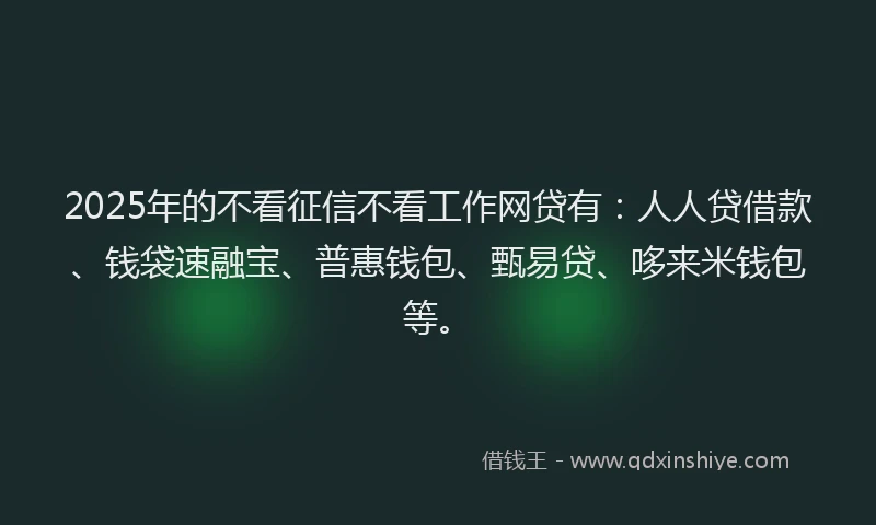2025年的不看征信不看工作网贷有：人人贷借款、钱袋速融宝、普惠钱包、甄易贷、哆来米钱包等。
