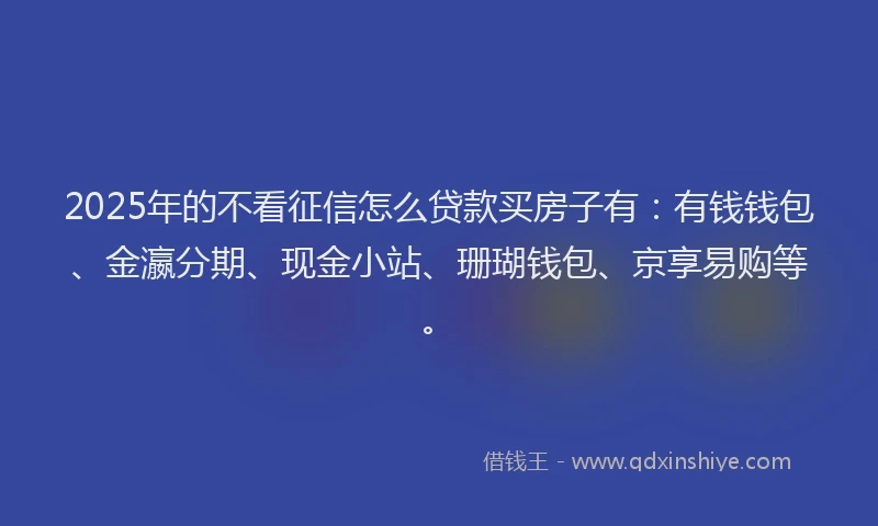2025年的不看征信怎么贷款买房子有:有钱钱包、金瀛分期、现金小站、珊瑚钱包、京享易购等。