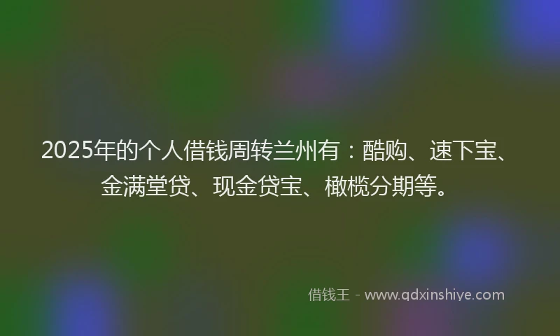 2025年的个人借钱周转兰州有：酷购、速下宝、金满堂贷、现金贷宝、橄榄分期等。