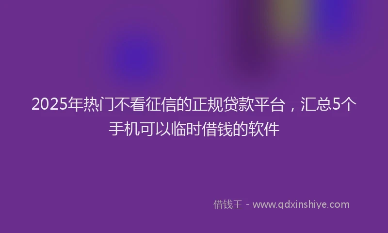 2025年热门不看征信的正规贷款平台，汇总5个手机可以临时借钱的软件