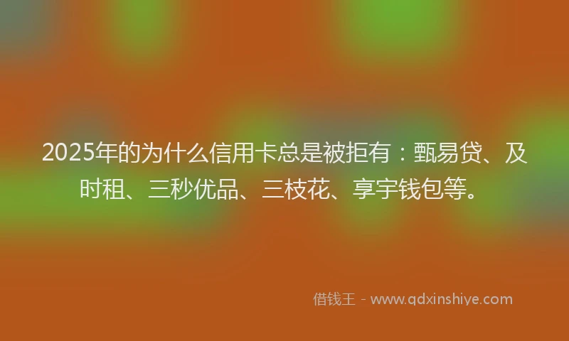 2025年的为什么信用卡总是被拒有：甄易贷、及时租、三秒优品、三枝花、享宇钱包等。