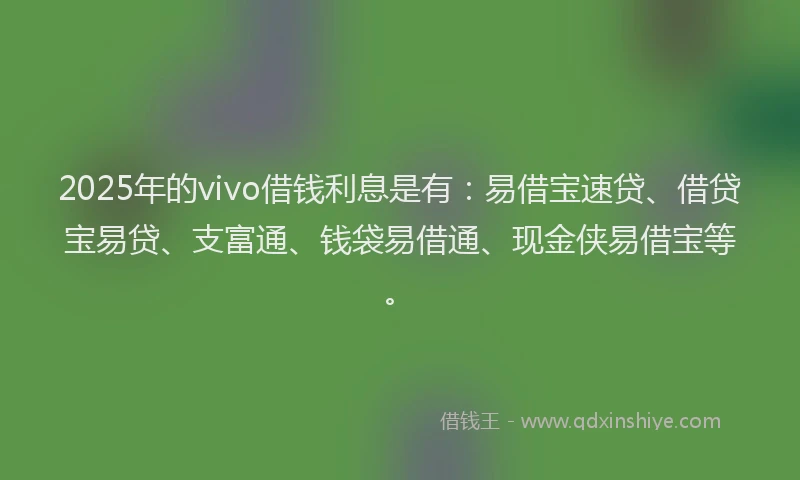 2025年的vivo借钱利息是有：易借宝速贷、借贷宝易贷、支富通、钱袋易借通、现金侠易借宝等。