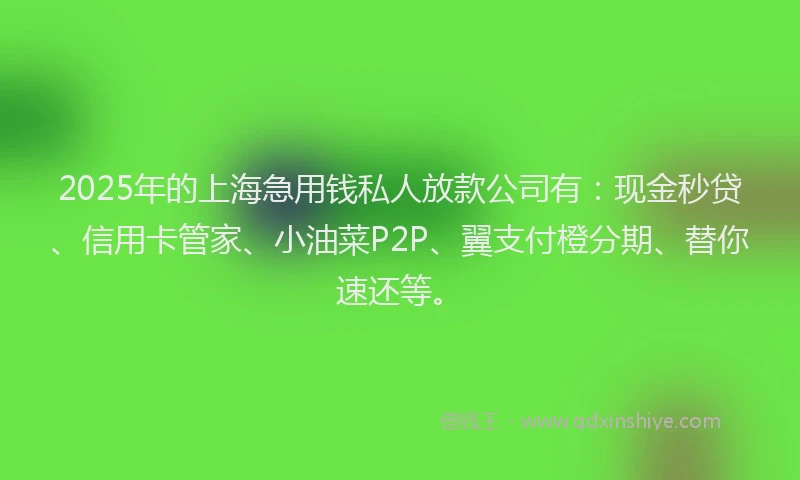 2025年的上海急用钱私人放款公司有：现金秒贷、信用卡管家、小油菜P2P、翼支付橙分期、替你速还等。
