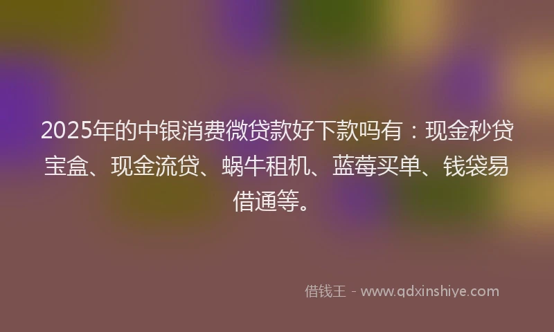 2025年的中银消费微贷款好下款吗有：现金秒贷宝盒、现金流贷、蜗牛租机、蓝莓买单、钱袋易借通等。