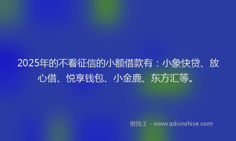 2025年的不看征信的小额借款有：小象快贷、放心借、悦享钱包、小金鹿、东方汇等。