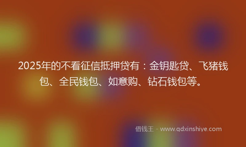 2025年的不看征信抵押贷有：金钥匙贷、飞猪钱包、全民钱包、如意购、钻石钱包等。