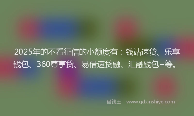 2025年的不看征信的小额度有：钱站速贷、乐享钱包、360尊享贷、易借速贷融、汇融钱包+等。