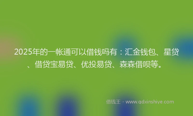 2025年的一帐通可以借钱吗有：汇金钱包、星贷、借贷宝易贷、优投易贷、森森借呗等。