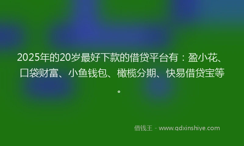 2025年的20岁最好下款的借贷平台有：盈小花、口袋财富、小鱼钱包、橄榄分期、快易借贷宝等。