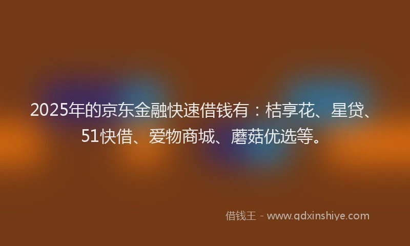 2025年的京东金融快速借钱有：桔享花、星贷、51快借、爱物商城、蘑菇优选等。