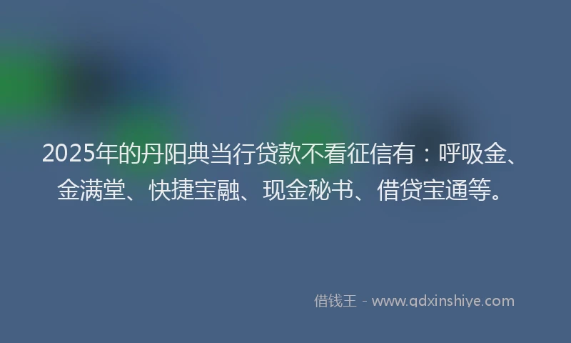 2025年的丹阳典当行贷款不看征信有：呼吸金、金满堂、快捷宝融、现金秘书、借贷宝通等。