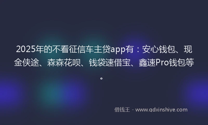 2025年的不看征信车主贷app有：安心钱包、现金侠途、森森花呗、钱袋速借宝、鑫速Pro钱包等。