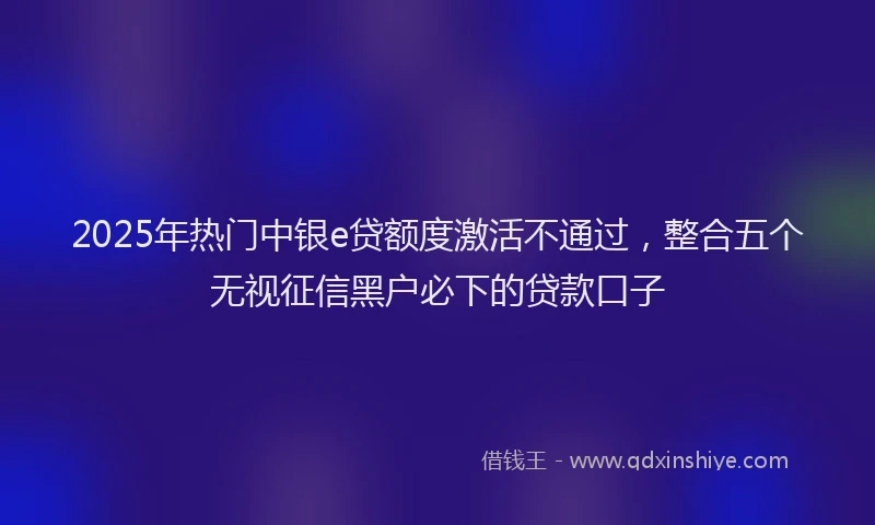 2025年热门中银e贷额度激活不通过，整合五个无视征信黑户必下的贷款口子