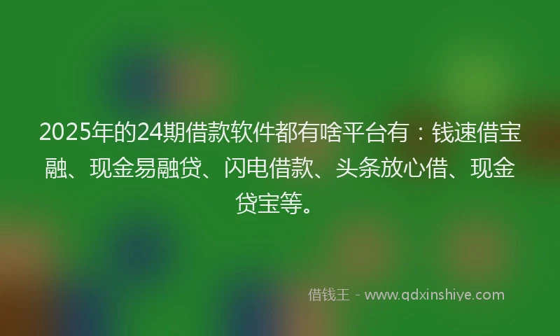 2025年的24期借款软件都有啥平台有：钱速借宝融、现金易融贷、闪电借款、头条放心借、现金贷宝等。