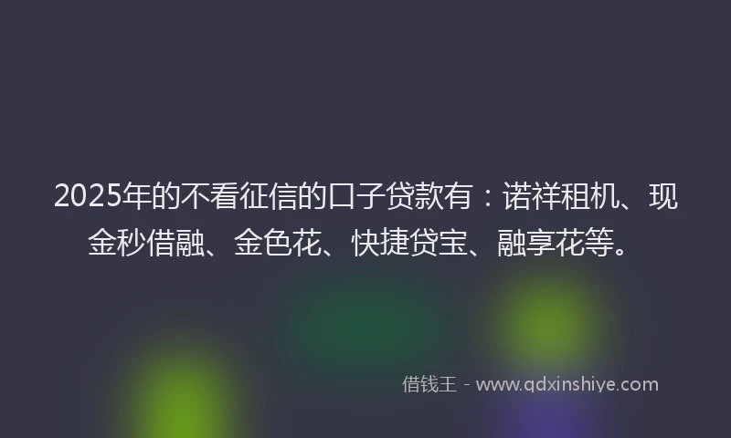 2025年的不看征信的口子贷款有：诺祥租机、现金秒借融、金色花、快捷贷宝、融享花等。