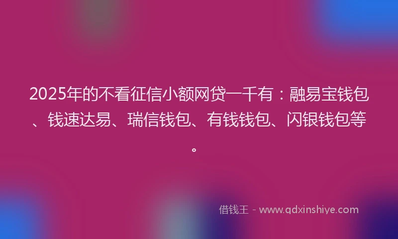 2025年的不看征信小额网贷一千有：融易宝钱包、钱速达易、瑞信钱包、有钱钱包、闪银钱包等。
