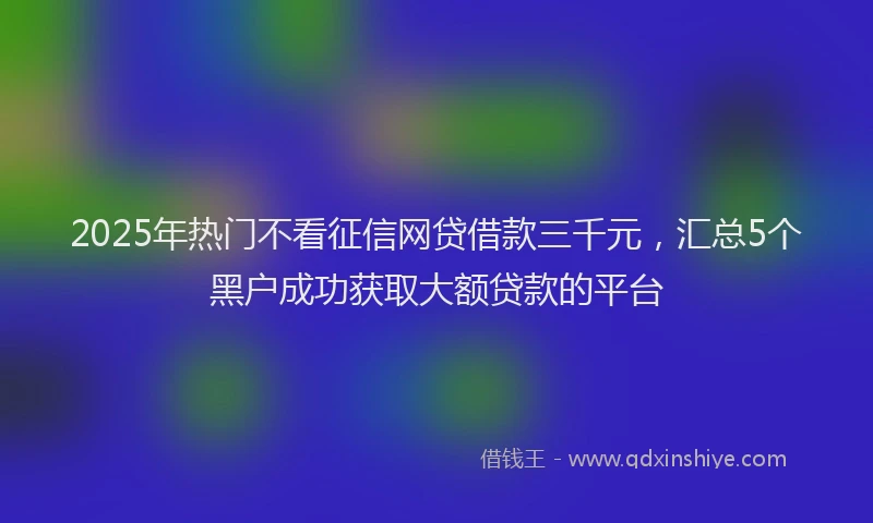 2025年热门不看征信网贷借款三千元，汇总5个黑户成功获取大额贷款的平台