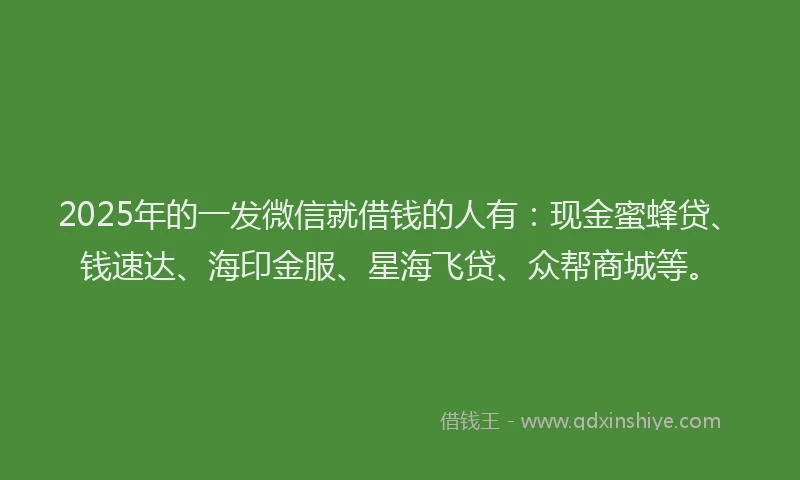 2025年的一发微信就借钱的人有：现金蜜蜂贷、钱速达、海印金服、星海飞贷、众帮商城等。