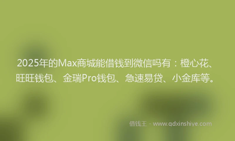 2025年的Max商城能借钱到微信吗有：橙心花、旺旺钱包、金瑞Pro钱包、急速易贷、小金库等。