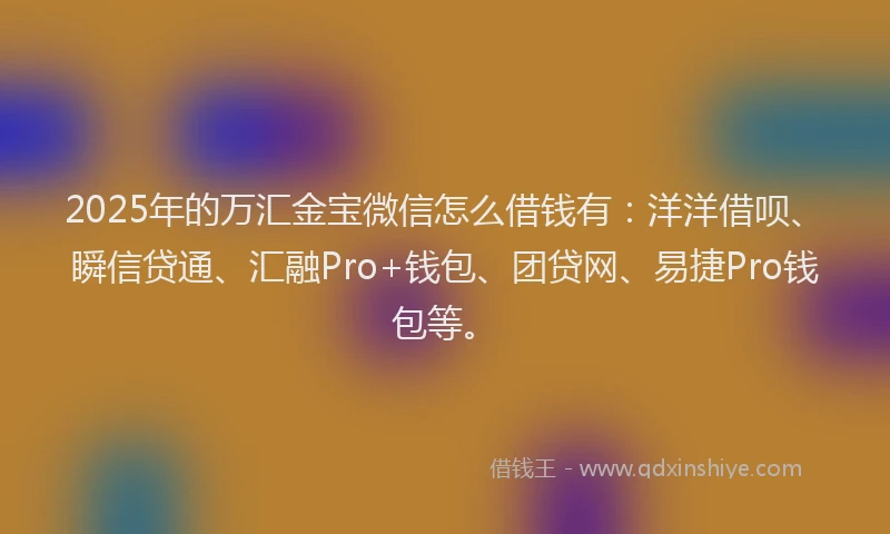 2025年的万汇金宝微信怎么借钱有：洋洋借呗、瞬信贷通、汇融Pro+钱包、团贷网、易捷Pro钱包等。
