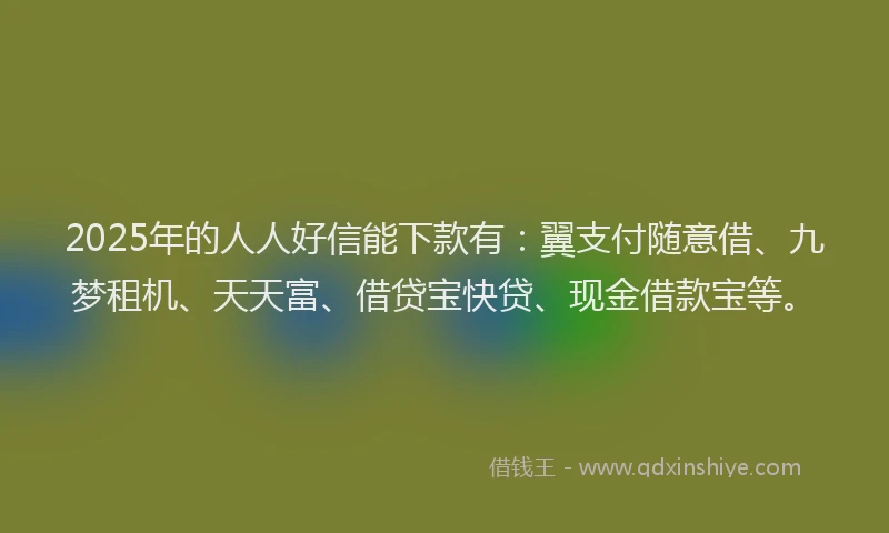 2025年的人人好信能下款有：翼支付随意借、九梦租机、天天富、借贷宝快贷、现金借款宝等。
