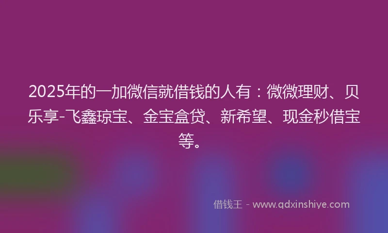 2025年的一加微信就借钱的人有：微微理财、贝乐享-飞鑫琼宝、金宝盒贷、新希望、现金秒借宝等。