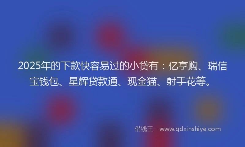 2025年的下款快容易过的小贷有：亿享购、瑞信宝钱包、星辉贷款通、现金猫、射手花等。