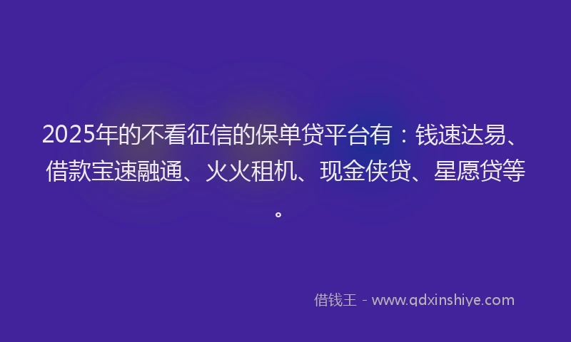 2025年的不看征信的保单贷平台有：钱速达易、借款宝速融通、火火租机、现金侠贷、星愿贷等。