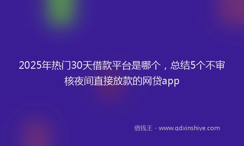 2025年热门30天借款平台是哪个，总结5个不审核夜间直接放款的网贷app