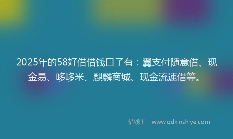 2025年的58好借借钱口子有：翼支付随意借、现金易、哆哆米、麒麟商城、现金流速借等。