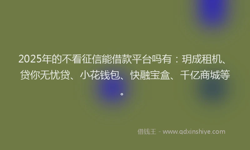 2025年的不看征信能借款平台吗有：玥成租机、贷你无忧贷、小花钱包、快融宝盒、千亿商城等。