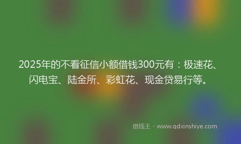 2025年的不看征信小额借钱300元有：极速花、闪电宝、陆金所、彩虹花、现金贷易行等。