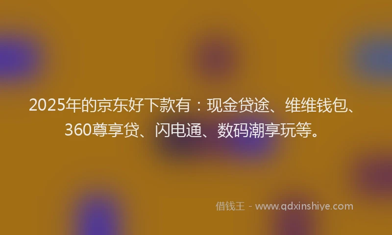 2025年的京东好下款有：现金贷途、维维钱包、360尊享贷、闪电通、数码潮享玩等。