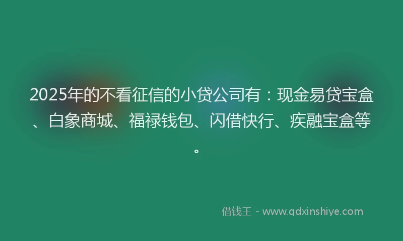 2025年的不看征信的小贷公司有：现金易贷宝盒、白象商城、福禄钱包、闪借快行、疾融宝盒等。